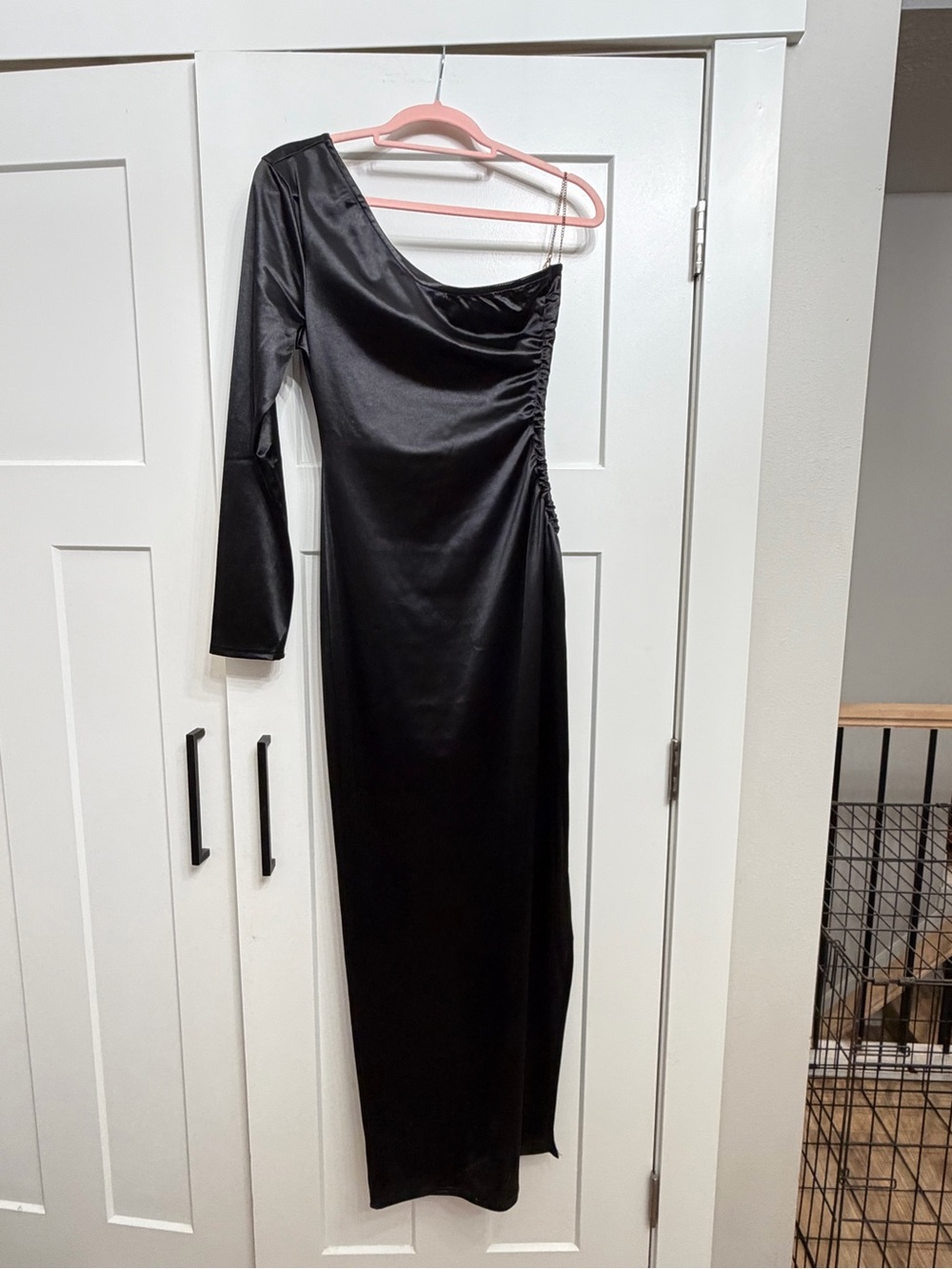 Fashion Nova Black One-Shoulder Satin Evening Dress